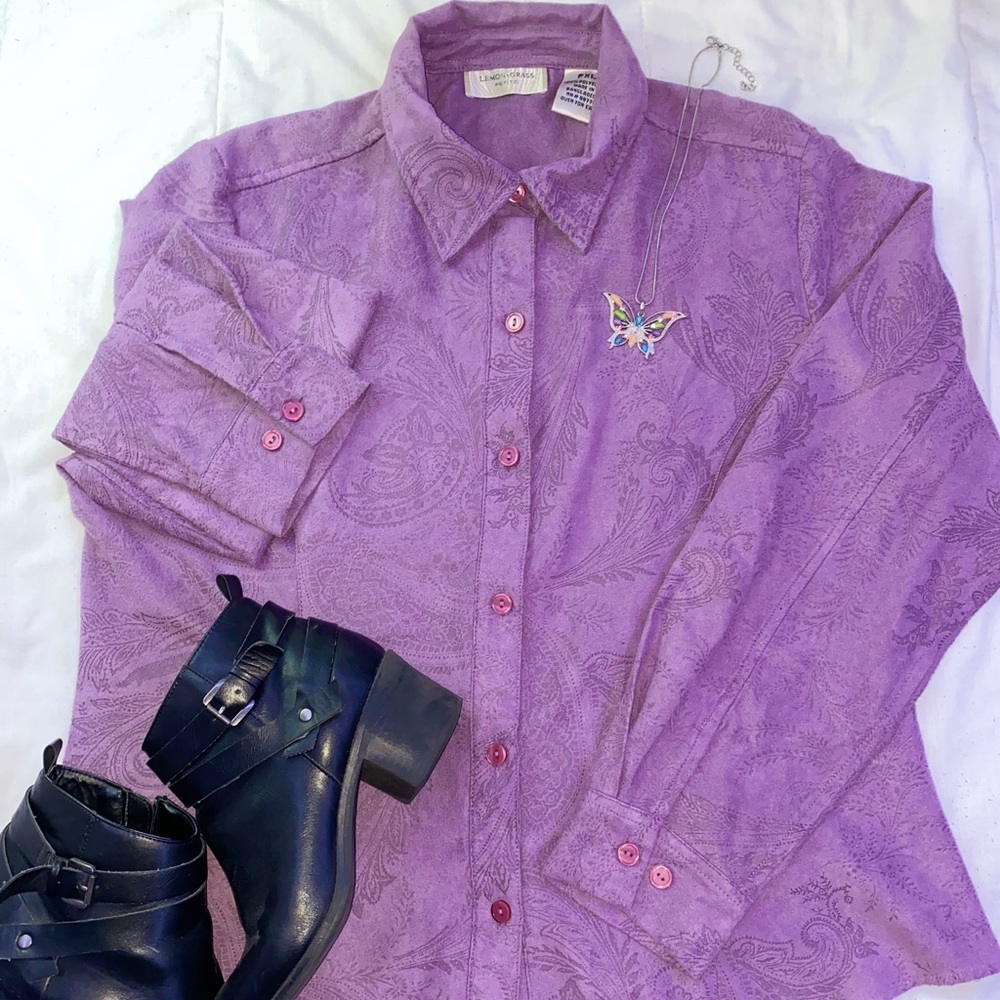 Purple Floral Button Down by Lemon Grass